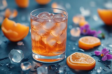 orange cocktail drink beverage ice cold alcohol refreshment fresh bar summer fruit glass sweet juice party background