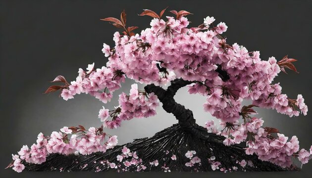 ai generative of a sakura bonsai with dark background