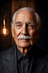 An older man with a mustache and a suit, exuding elegance and wisdom.