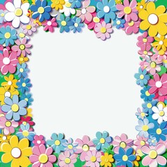 Obraz premium Floral patterns around edges. Beautiful background with delicate plants blooming at edges on white backdrop. Horizontal border with pastel spring summer flowers
