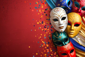 Elegant Masquerade: Dive into the Mystical World of Masked Balls with Colorful Celebrations and Vibrant Theatrical Performances - obrazy, fototapety, plakaty