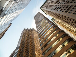 Low angle shot of buildings on 55 Broadway in New York City, United States