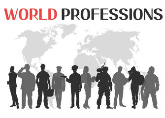 World professions. Vector set of different professions. Silhouettes in black.