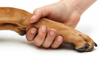 Touch of love  human hand and dog paw embracing in a gesture of friendship and affection