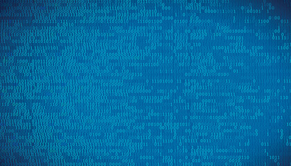 Vector technology horizontal background with binary code on blue background.