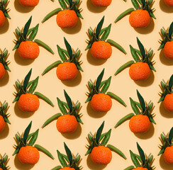 Pattern with mandarins with green leaves