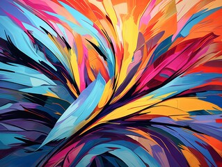Abstract tropical art, bold colors and patterns, dynamic brushstrokes ,  high resolution