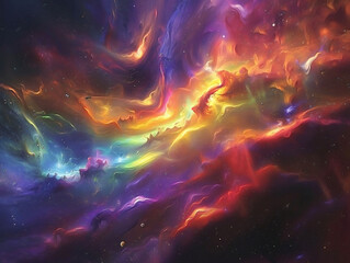 An artists dreamlike interpretation of a nebula as a cosmic fountain in space, with bright, swirling colors and comets the background is pristine and the celestial characters are in realistic HD - obrazy, fototapety, plakaty