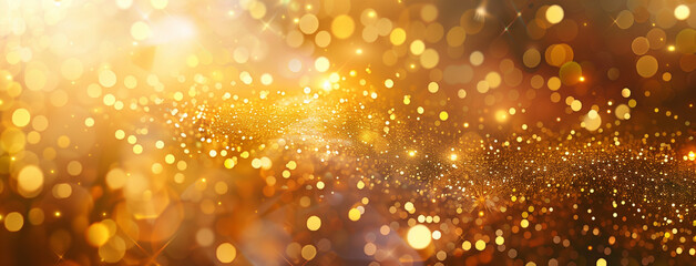 Abstract golden background with bokeh effect, golden background with blur sparkle gold bokeh light...