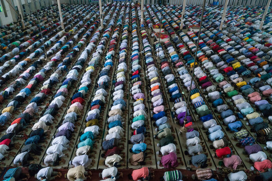 Dhaka, Bangladesh - 01 March 2024: View of jummah prayer at national mosque, dhaka, bangladesh.