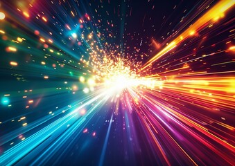 Fototapeta na wymiar Vibrant Speed of Light Abstract Background with Bursting Particles