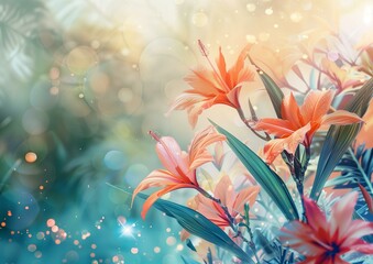 Fototapeta premium Enchanting Orange Lilies with Soft Bokeh Lights in Dreamy Garden Setting