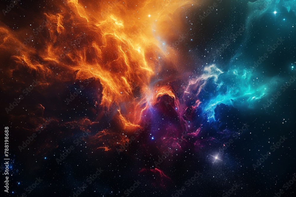 Sticker a vibrant space scene showing a multitude of stars scattered across a colorful backdrop of clouds, a
