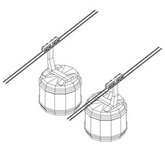 Cable car cabin gondola. Funicular simple cableway concept. Wireframe low poly mesh vector illustration