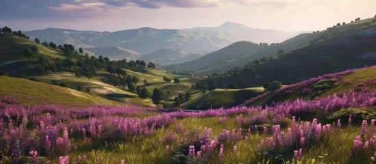 Foto op Canvas beautiful purple flowers on the slopes of tropical mountains © Muhammad