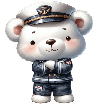 recommend clip art: Bear wearing a sailor's uniform clipart watercolor