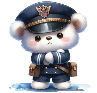 recommend clip art: Bear wearing a sailor's uniform clipart watercolor