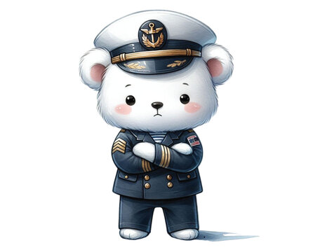 recommend clip art: Bear wearing a sailor's uniform clipart watercolor
