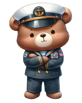 recommend clip art: Bear wearing a sailor's uniform clipart watercolor