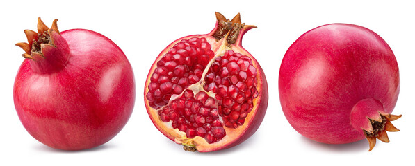 Pomegranate fruits and half of pomegranate isolated on white background. File contains clipping...