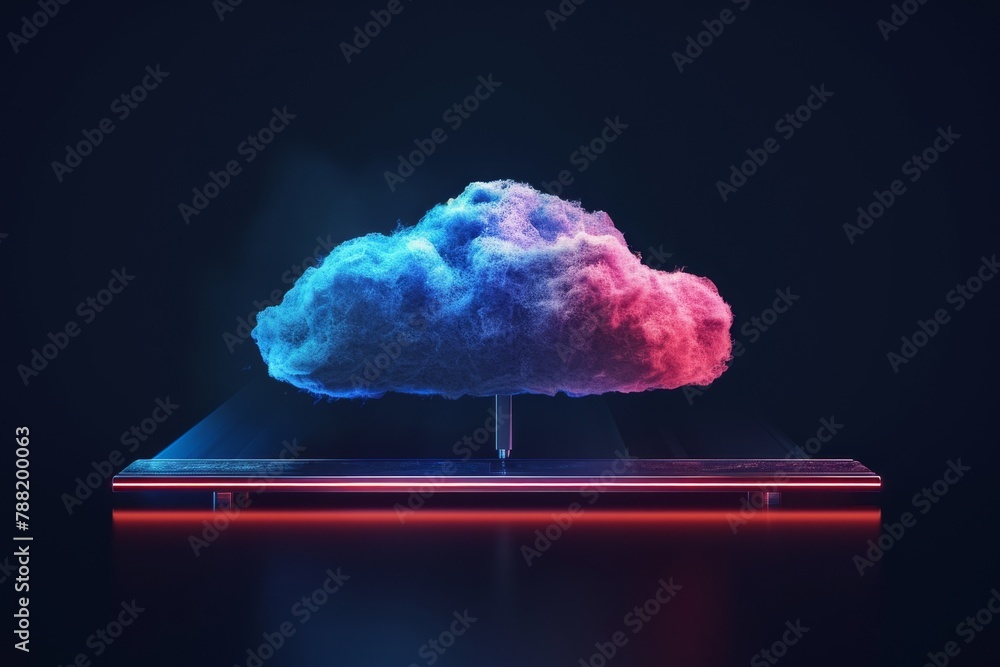 Poster a cloud hovers above a laptop computer, creating an intriguing juxtaposition between technology and 