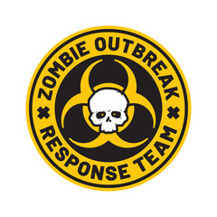 Vector yellow circle emblem zombie outbreak response team. Isolated on light background