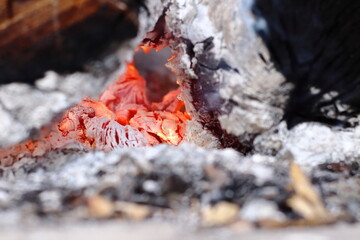 Colorful closeup of wood burning for barbecue