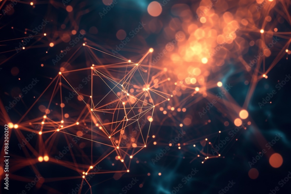 Poster a vibrant abstract background featuring intersecting lines and dots, creating a dynamic visual compo