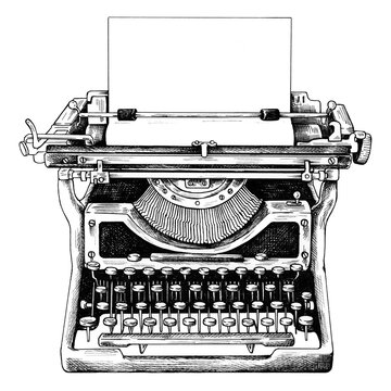 Hand drawn retro typewriter transparent background png