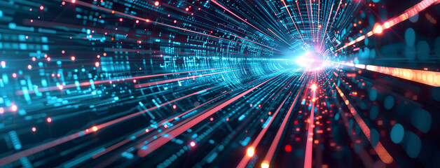 Obraz premium Fiber optics background, Bundle of fiber optic cables. Optical fiber cable Colorful illustration, Abstract technology background with fiber optic network connections. Global Data transfer, Ai 