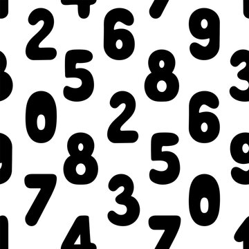 Numbers from 0 to 9. Silhouette. Square endless vector pattern. Seamless pattern of Arabic numeric symbols. Learning to count. Isolated colorless background. Idea for web design.