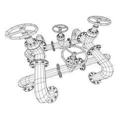 Oil pipeline with valve. Petrol production. Petroleum fuel industry transportation line. Wireframe low poly mesh vector illustration