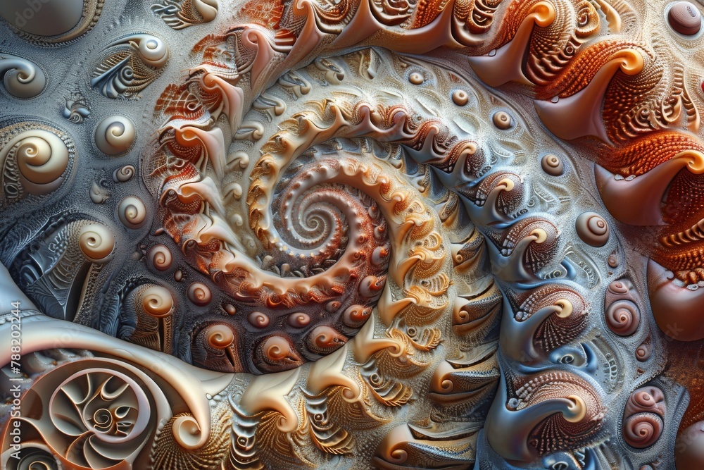 Poster a detailed capture of a spiral pattern adorning a wall, showcasing intricate design and precision, a