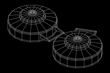 Anti-tank land mine. Army explosive weapon. Military object. Vector illustration. Wireframe low poly mesh vector illustration