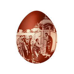Naklejka premium Thomas's assurance. Doubting Thomas. Traditional Easter red egg in Byzantine style. Religious illustration isolated