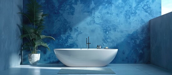 bathroom styled in a clear blue wall