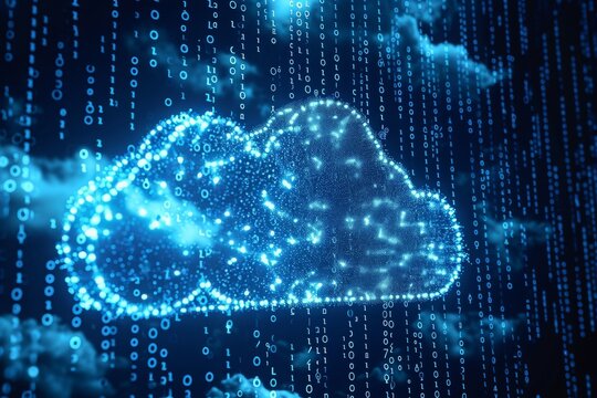 A blue cloud hovers gracefully against a digital backdrop in this captivating image, An opcode based representation of data in cloud storage, AI Generated