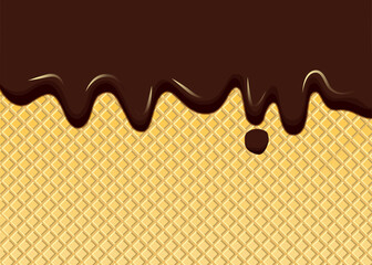 Chocolate ice cream melted waffle cone vector pattern. Ice cream waffle sweet liquid biscuit cartoon 