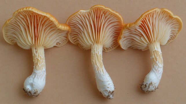 Velvet pioppini mushroom on pastel colored background, agrocybe aegerita, soft and serene setting