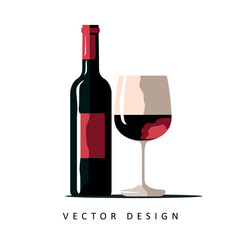 bottle and glass of red wine minimalist vector design isolated illustration