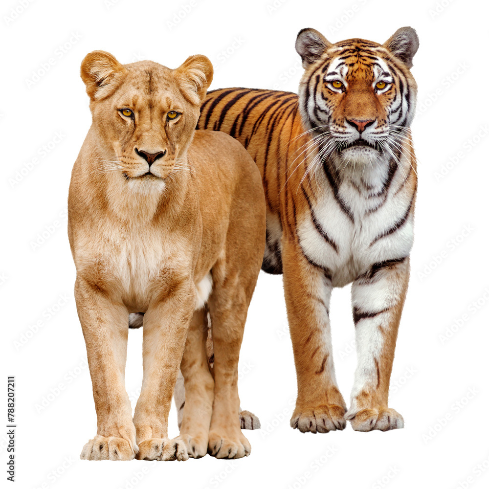Wall mural lion, tiger png clipart, female wildlife animal on transparent background