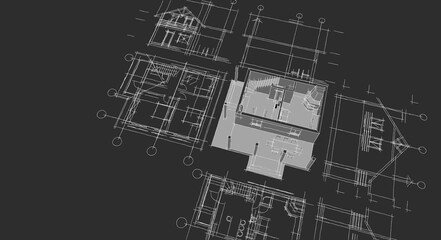 house architectural project sketch 3d illustration	
