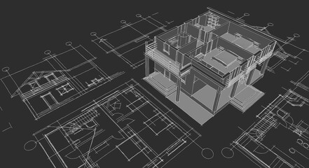 house architectural project sketch 3d illustration	
