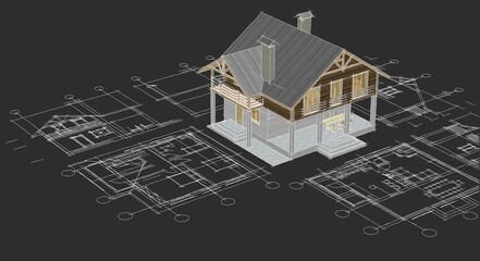 house architectural project sketch 3d illustration	
