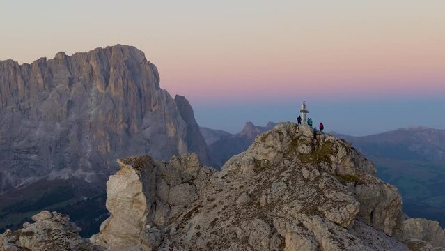 Aerial view of frozen Dolomites, Pizes de Cir, Trentino, Italy.