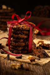 Delicious, shortcrust chocolate cookies with chocolate pieces. - 788208258