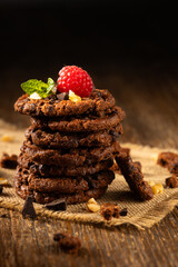 Delicious, shortcrust chocolate cookies with chocolate pieces. - 788208277