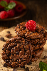 Delicious, shortcrust chocolate cookies with chocolate pieces. - 788208427