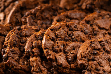 Delicious, shortcrust chocolate cookies with chocolate pieces. - 788208627
