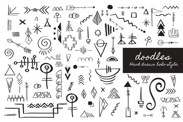 Png doodle hand drawn boho style element set